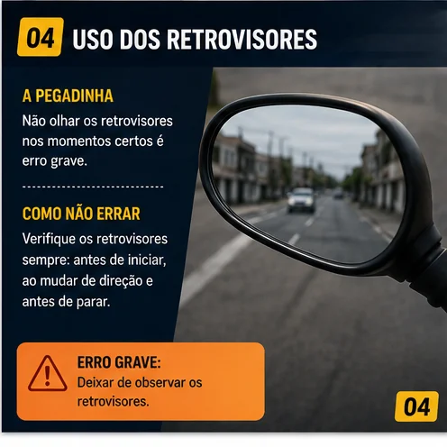 Orientações sobre o uso dos retrovisores durante a prova